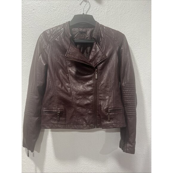 Jou Jou Jackets & Blazers - Jou Jou Women's Maroon Vegan Leather Fitted Moto‎ Style Jacket XL Biker